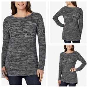Ellen Tracy Womens Gray Black Space-Dye Knit Long Sleeve Top M